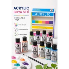 Artlantis Chalk Akrilik Boya 10 RENKX40 ml Fırça Hediyeli 1 Paket Monalisa Akrilik Boya Resim Dersi Tuval Ahşap Taş Boya Seti