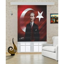 Serir Home M.kemal Atatürk Kırmızı Beyaz Bayrak Türk Bayrağı Dijital Baskılı Zebra Perde Genç Çocuk Odası Ofis Okul Perdesi