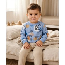 Mavi Erkek Bebek Little Lion Baskılı Sweatshirt Rahat Kesim