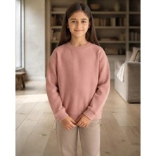 Pembe Dantel Yaka Detaylı Kız Çocuk Sweatshirt Rahat Kalıp