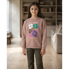 Latte Renkli Çiçek Baskılı Kız Çocuk Sweatshirt, Rahat ve Şık
