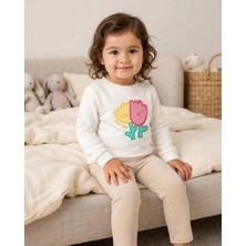 Kız Bebek Latte Renkli Fluffy Lale Motifli Sweatshirt