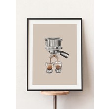 Pena Tablo Minimalist Espresso Tablosu Siyah Çerçeveli - Portafiltre Espresso Shot Duvar Dekoru - Kafe Tabloları, Mutfak Tabloları