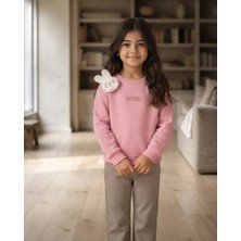 Nakış Detaylı Pembe Kız Çocuk Sweatshirt Rahat Kalıp