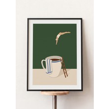 Pena Tablo Sürrealist Kahve Fincanı Tablosu Siyah Çerçeveli - Minimalist Kafe ve Mutfak Duvar Dekoru - Kafe Tabloları, Mutfak Tabloları