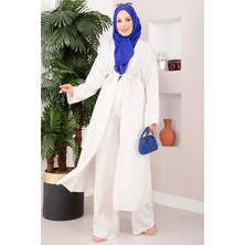 ZMR Bağcıklı Uzun Kimono Pantolon Takım Ekru