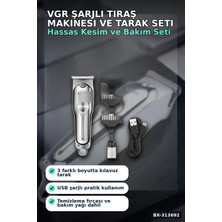 Sepetopia 3 Başlıklı Şarjlı Tıraş Makinesi 14CM Paslanmaz Çelik Taraklı Ense Sakal Saç Için BX-313