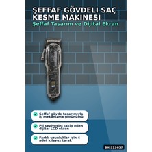 Beruflic Şeffaf Gövdeli Saç Kesme Makinesi 4 Taraklı Ayarlanabilir Bıçak LCD Ekranlı Şarjlı BX-31365