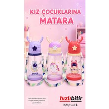 By My Hand Bymyhand Kız Çocuk Karışık Figürlütaşıma Kulplu Kilit Kapaklı Pipetli Suluk Okul Matarası 600 ml 1 Adet (Karışık Renk)