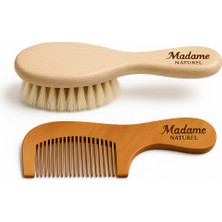 Madame Naturel %100 Doğal Keçi Kılı Bebek Fırçası ve Saplı Ahşap Bebek Tarak Seti