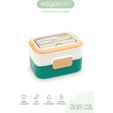 Vagonlife 540 ml 2 Kat Paslanmaz Çelik Lunch Box Yeni Nesil Sefer Tası Çatal & Kaşık FF6750-540