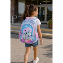 Dodomar Okul Sırt Çantası Pembe Cute Cat Bear 3 Bölmeli Ortopedik Matara Cepli 42X27X18CM