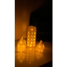 Nadar Studio Kış Evi Tealight Mumluk  3 Parça Ev / Tealight Hediyeli