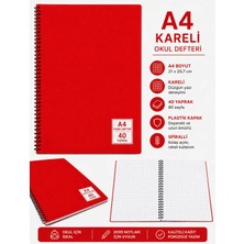 Saygılı Ofis 40 Yaprak A4 Spiralli Pp Kapak Kareli Defter Kırmızı Büyük Boy