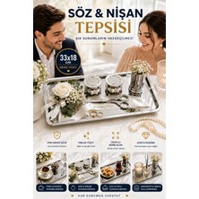 Open Home Concept Söz Nişan Tepsisi 33X18 cm Paslanmaz Çelik Gümüş Dikdörtgen Kahve Sunum ve Servis Tepsisi