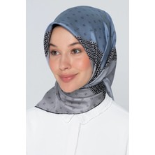 Armine Modern Twill Ipek Eşarp Modeli Özel Nostalji Serisi Gri Fume Indigo 8113D-04 Eşarp