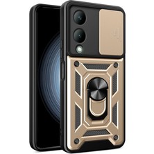 YM PAZARLAMA Vivo Y17S Kılıf Pars Lens Yüzüklü Silikon - Gold
