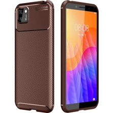YM PAZARLAMA Huawei Y5P Kılıf Auto Focus Karbon Kapak - Kahverengi