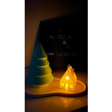 Nadar Studio Kış Evi Tealight Mumluk  3 Parça Ağaç Ev ve Tabanlık / Tealight Hediyeli