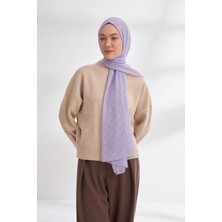 Armanda Müslin Dama Desen Şal 3350-AÇIK Leylak