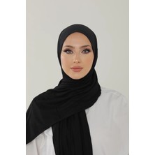 Siyah Luxury Penye Şal - Kadın Tesettür Jersey Hijab Lycra Shawl