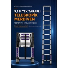Adefco 13 Basamak 5.1 Metre Paslanmaz Çelik Teleskopik Merdiven Katlanabilir Uzayan  Merdiven