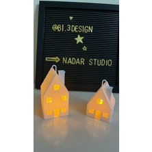 Nadar Studio Kış Evi Tealight Mumluk  2 Parça Ev ve Tabanlık / Tealight Hediyeli
