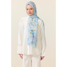 CS Camellia Scarf Watercolor Pamuk Viskon Şal - Mavi