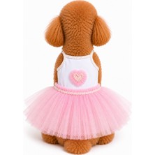 Patilemece Pembe Tütülü Beyaz Kedi Köpek Elbisesi