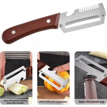 Munico Dişli Soyma Bıçağı Premium Sebze Soyucu Ahşap Saplı ve Şişe Açacaklı Mutfak Gereci