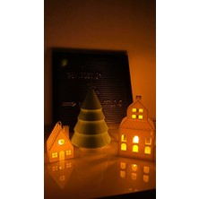 Nadar Studio Kış Evi Tealight Mumluk  3 Parça 2 Ev 1 Ağaç / 2 Adet Tealight Hediyeli