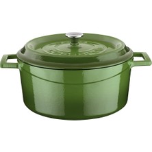 Happy Trend Lava Metal Döküm Yuvarlak Tencere, 24 Cm, Yeşil