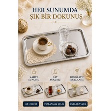 Open Home Concept Premium Paslanmaz Çelik Sunum Tepsisi 33X18 cm – Şık Dikdörtgen Çay Kahve Servis Tepsisi