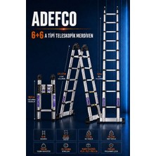 Adefco 6+6 Basamak Paslanmaz Çelik Teleskopik Merdiven 5 Metre A Tipi Katlanabilir Uzayan Merdiven