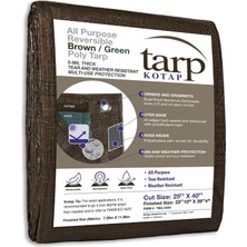 Happy Trend Kotap Çok Amaçlı Çok Amaçlı 5 Mil Poli Tente, Ters Çevrilebilir, Kahverengi/yeşil, Kesim Boyutu 7,6 x 12,2 M/bitmiş Boyut 7,0 M. 25,4 cm x 11,9 M. 4 Inç, TBG-2540, Su Geçirmez
