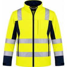 Tikpaket Fosforlu Sarı Lacivert Reflektörlü Softshell Iş Montu - Su Geçirmez Ikaz Ceketi
