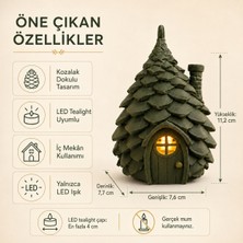 Eb Studio Kozalak Ev Dekoratif LED Mumluk – Minyatür Işıklı Ev Masaüstü ve Raf Dekoru 11 cm