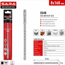 Sara S-548 Sds Plus Matkap Ucu – 8 x 160 Mm, 2 Kesicili, Tungsten Karbür Uçlu