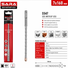 Sara S-547 Sds Plus Matkap Ucu – 7 x 160 Mm, 2 Kesicili, Tungsten Karbür Uçlu