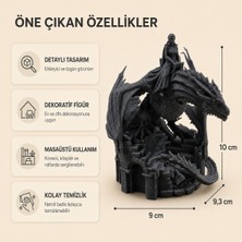 Eb Studio Ejderha ve Kadın Savaşçı Figürlü Dekoratif Biblo – Siyah Fantastik Masaüstü Dekoru 10 cm