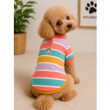 Patilemece Pembe Enine Çizgili Köpek T Shirt