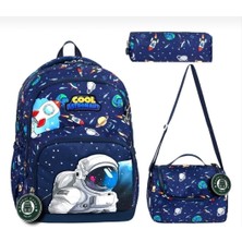 LilyMoon 3'lü Erkek Çocuk Okul Çanta Seti - Uzay Temalı Astronot Desenli Sırt Çantası + Beslenme Çantası + Kalem Kutusu