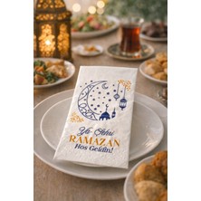 Bak Gel Al Mavi-Gold Desenli Ramazan Sofra Peçetesi 25li İftar ve Sahur Masaları İçin Dekoratif Peçete 33x33