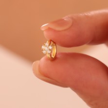 TwoA By 925 Ayar Gümüş Helix Tragus Kıkırdak Piercing Çiçek Zirkon Taşlı Mini Halka Küpe
