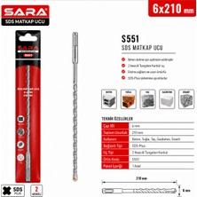 Sara S551 Sds Plus Matkap Ucu – 6 x 210 Mm, 2 Kesicili Tungsten Karbür Uçlu