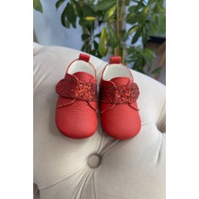Beybium Simli Hakiki Deri Bebek Ilk Adım Ayakkabısı Kırmızı