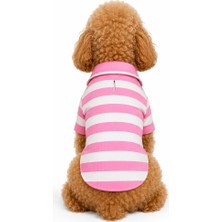 Patilemece Pembe Beyaz Enine Çizgili Köpek Gömleği