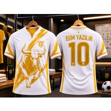 Yensa Kişiye Özel Isim Yazılır Yetişkin  Futbol Forması Beyaz Gold Özel Tasarım Forma