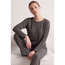 Farya Home Pamuklu Şeritli Kışlık Yumuşak Tuşe Interlok Örme Pijama Takımı