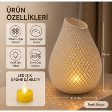 Eb Studio LED Işıklı Örgü Tasarımlı Dekoratif Vazo – LED Mum Dahil Modern Ev ve Ofis Dekoru 15 cm